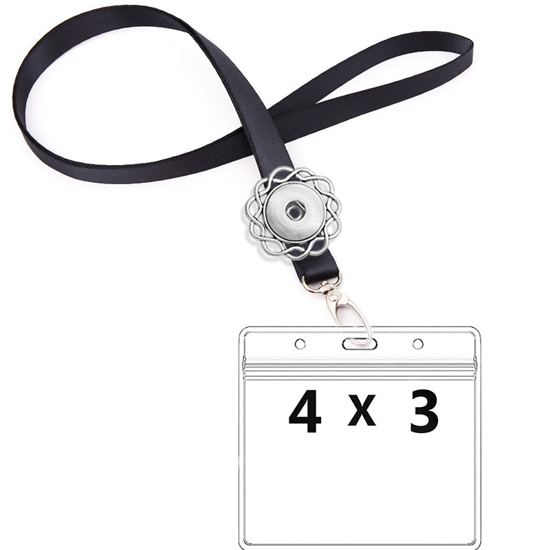 Snap Lanyard with Black Ribbon and Plastic Sleeve for ID