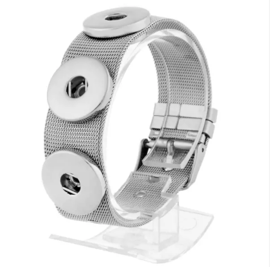Stainless Steel Triple Snap Bracelet with Watchband Clasp -