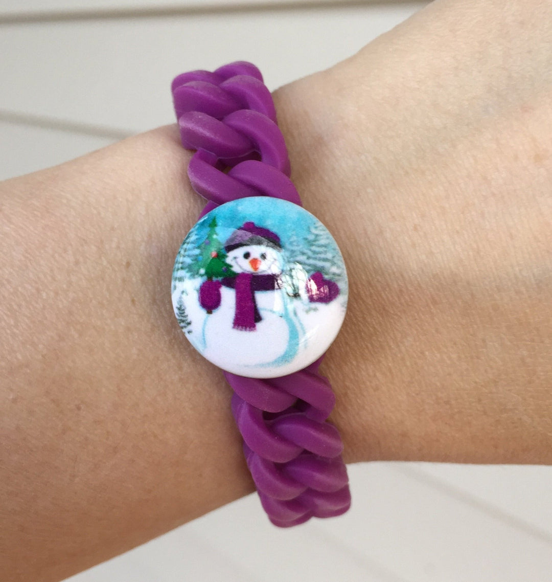 Stretchy Purple Bracelet w/Snowman Snap Set