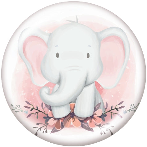 Sweet Elephant on Pink Flowers 20MM Painted Enamel Snap -