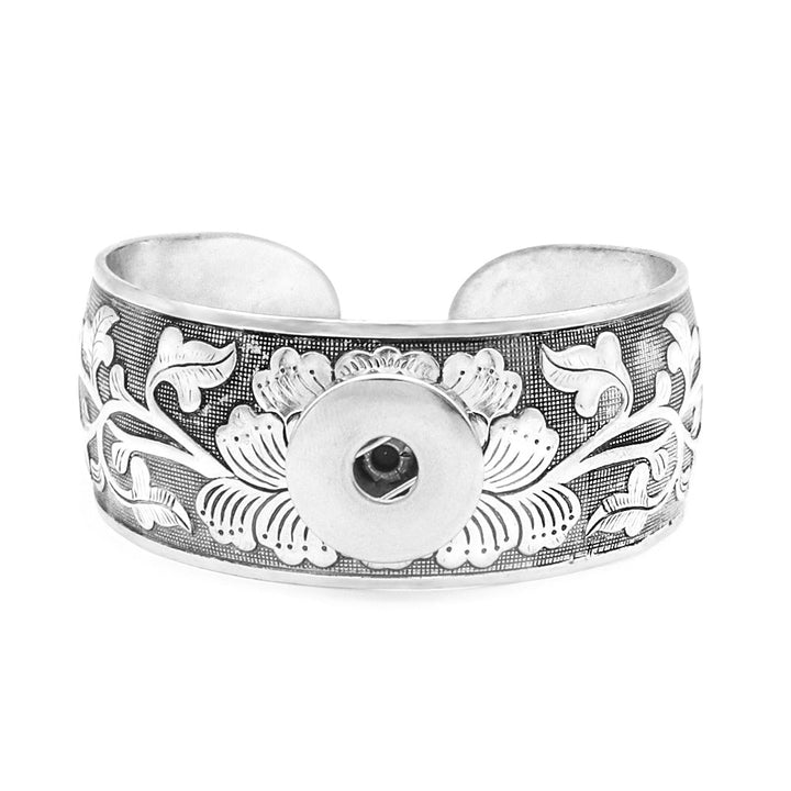 Vintage Look Silver Floral Snap Cuff Bracelet - Bracelet