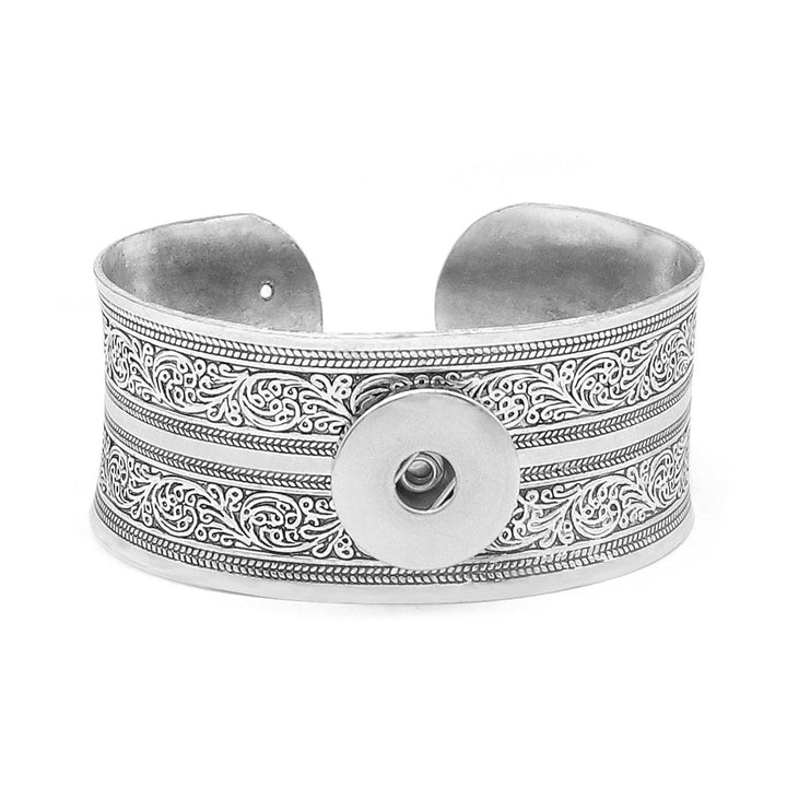 Vintage Look Silver Scroll Snap Cuff Bracelet - Bracelet
