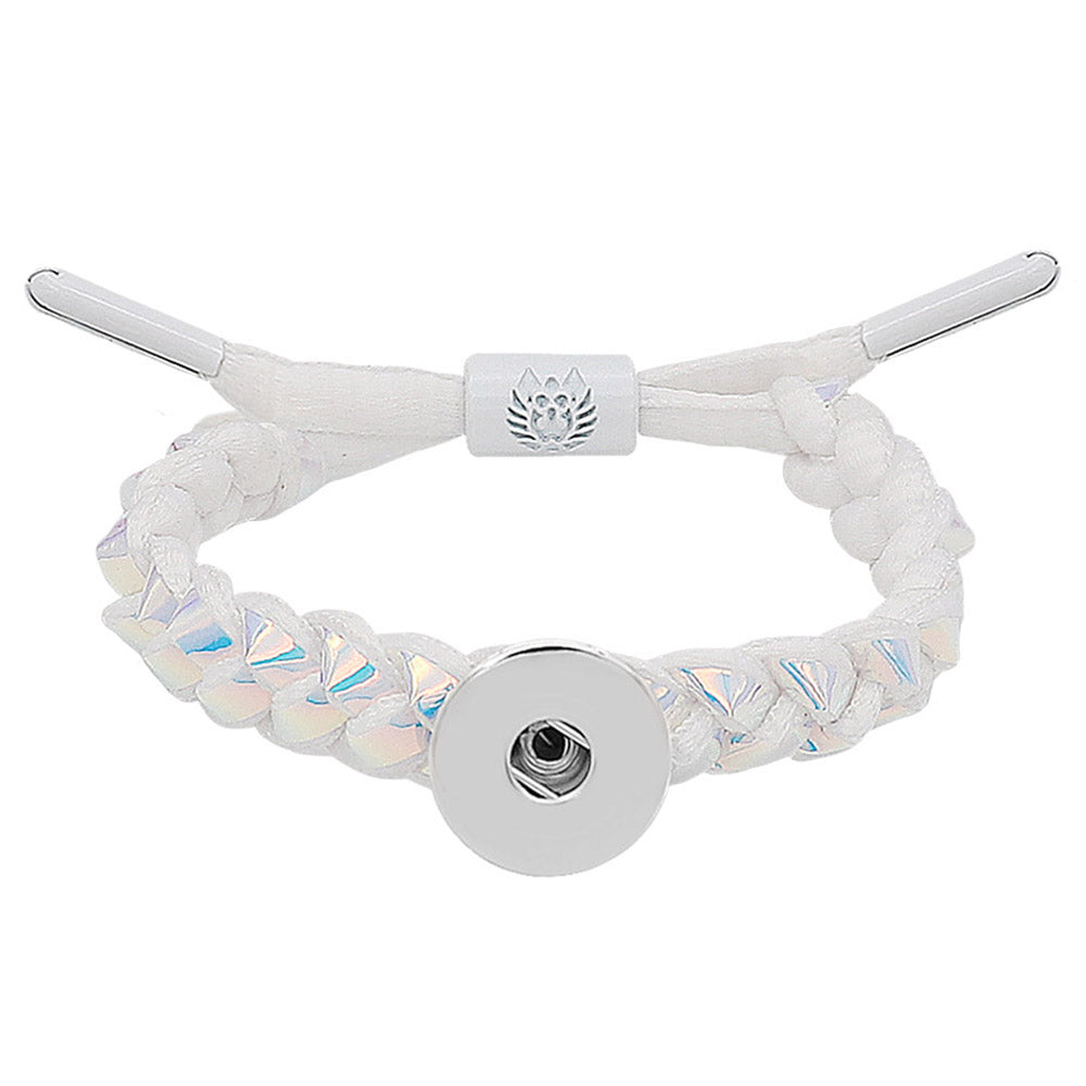 White Iridescent Braided Rope Snap Bracelet - Snap Bracelet