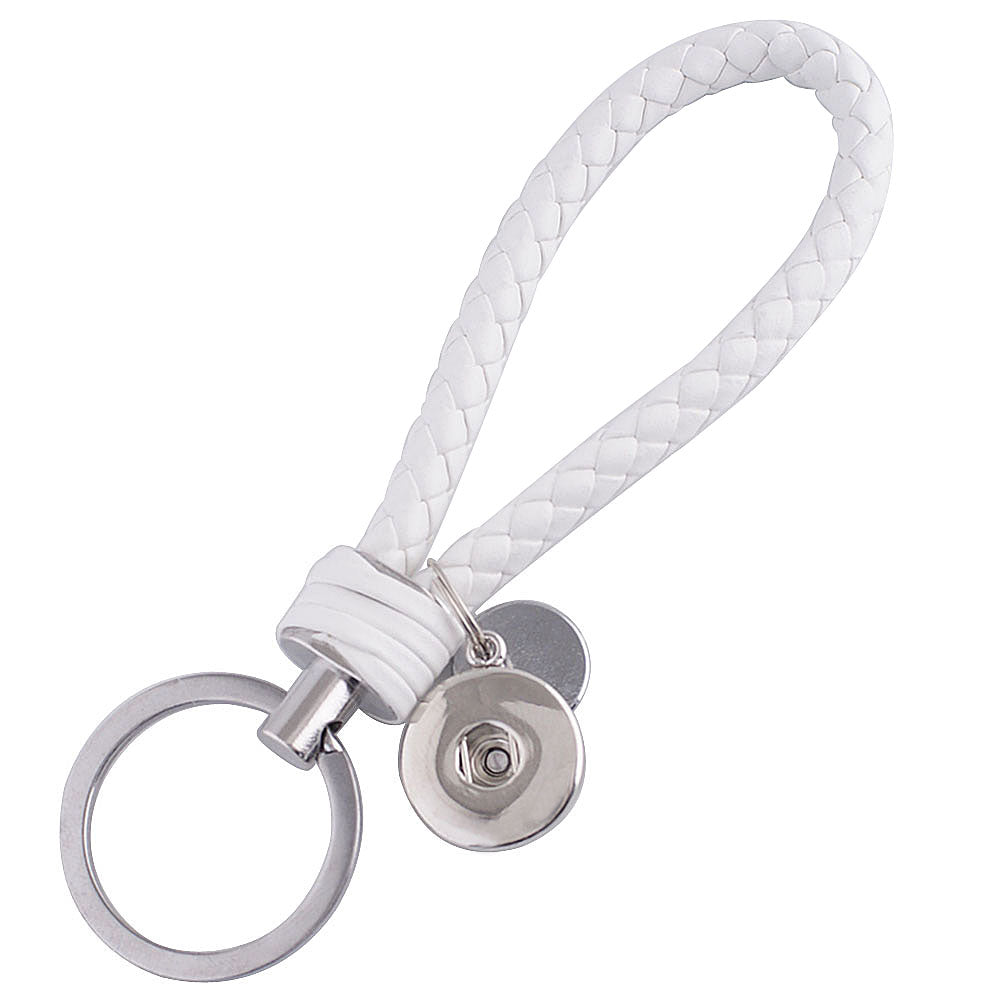 White Leather Keychain with Snap Charm - Accessory